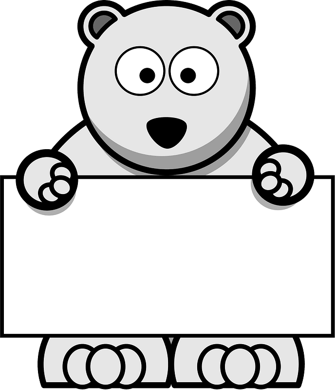 Polar bear holding sign - Grayscale