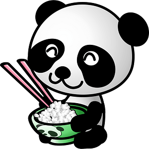 Panda with rice bowl and chopsticks