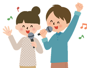 Couple is singing karaoke