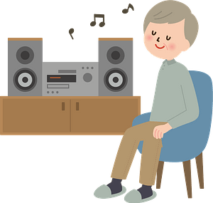 Grandfather is listening to music