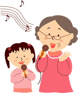 Girl and Grandma are Singing Karaoke