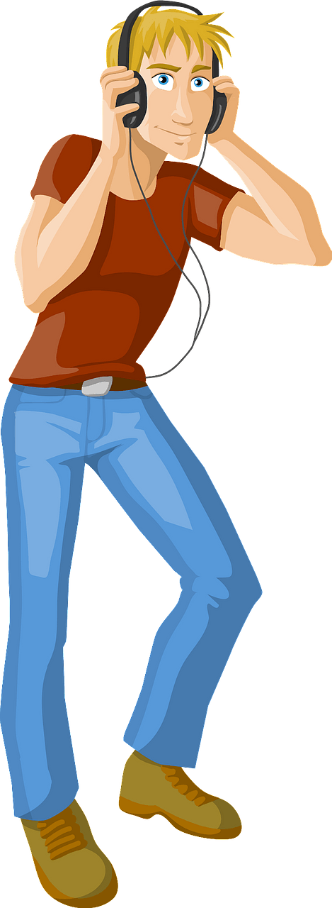 Man is Listening to Music through Headphones