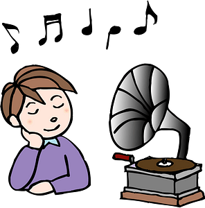 Man is Listening to Music on a Phonograph