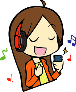 Girl is listening to music on headphones