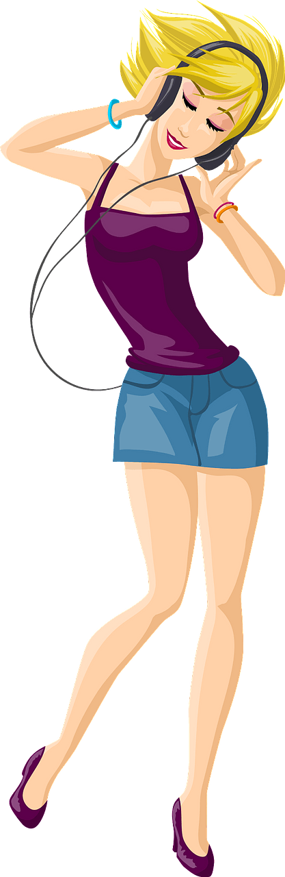 Woman is listening to music with headphones