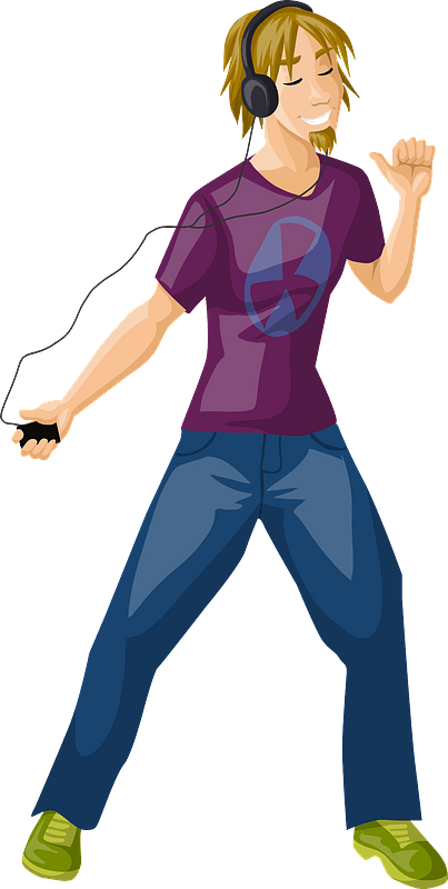 Man is dancing and listening to music