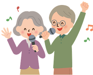Old couple is singing karaoke