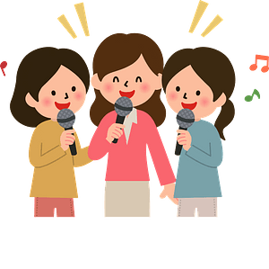 Three women are singing karaoke