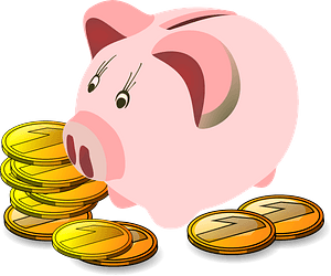 Piggy bank with coins