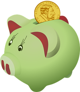 Green piggy bank with coin