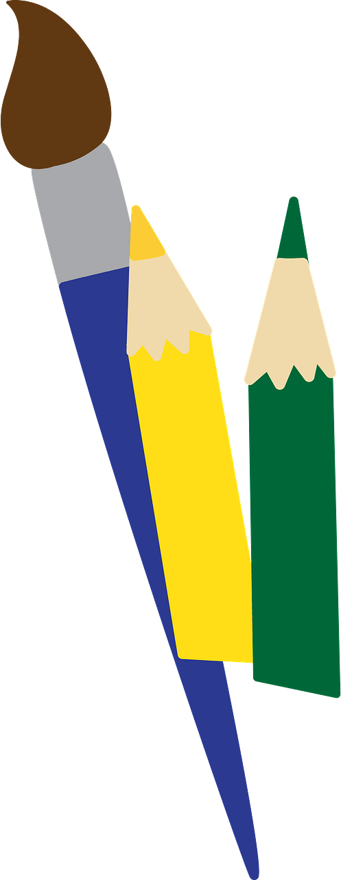 Paintbrush and pencils