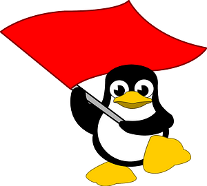 Penguin with red flag