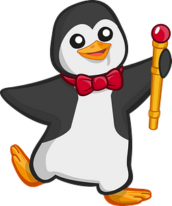 Penguin with cane and butterfly