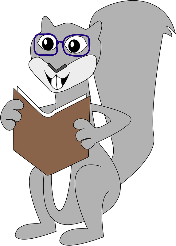 Cartoon squirrel reading