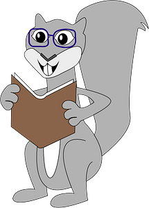Cartoon squirrel reading