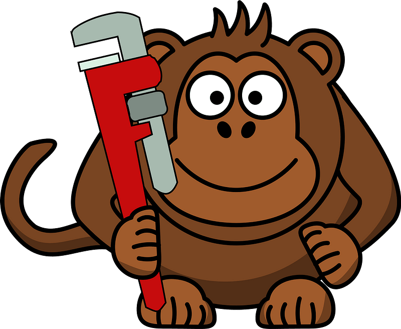 Cartoon monkey with wrench