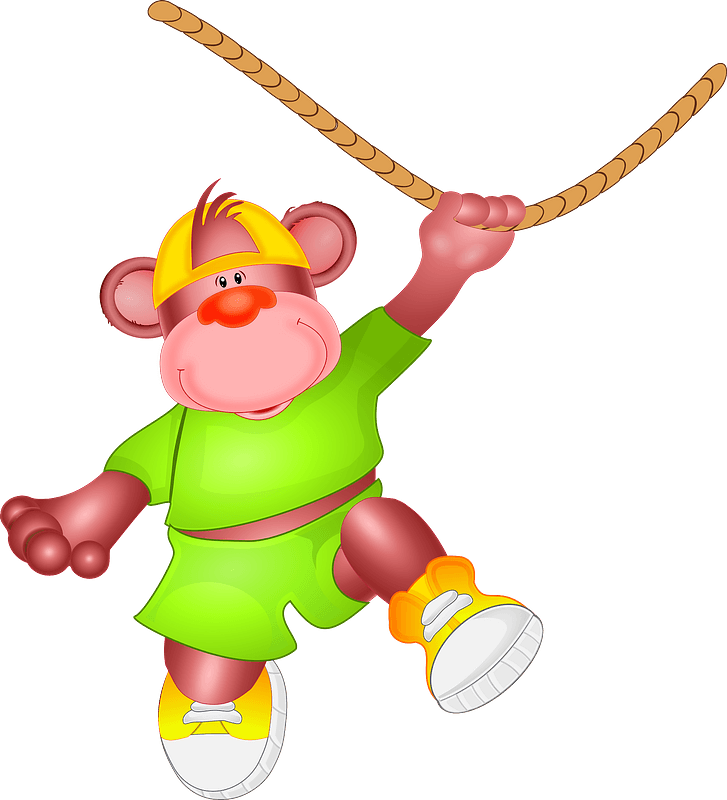 Monkey sportsman hanging from rope