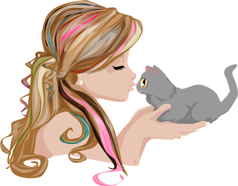 Girl kissing kitten
