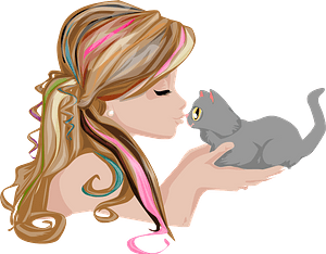 Girl kissing kitten