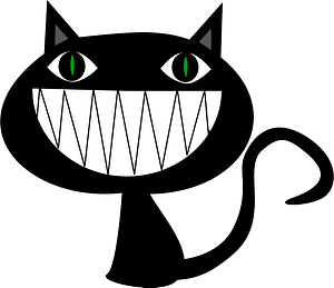 Smiling black cat showing all teeth
