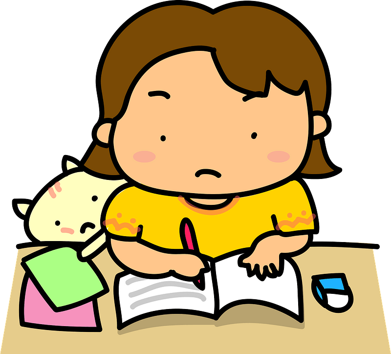 Girl is studying with cat
