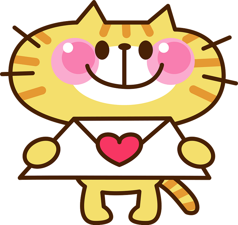 Yellow cat is holding a love letter