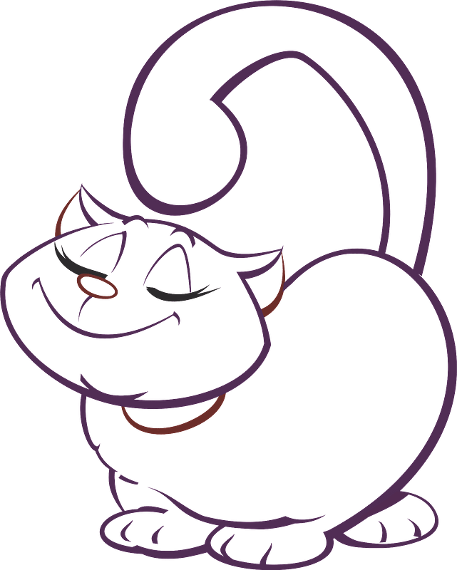 Happy cartoon cat - black and white