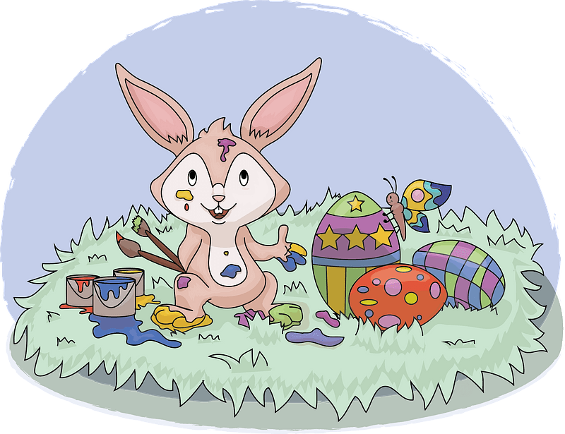 Bunny painting Easter eggs