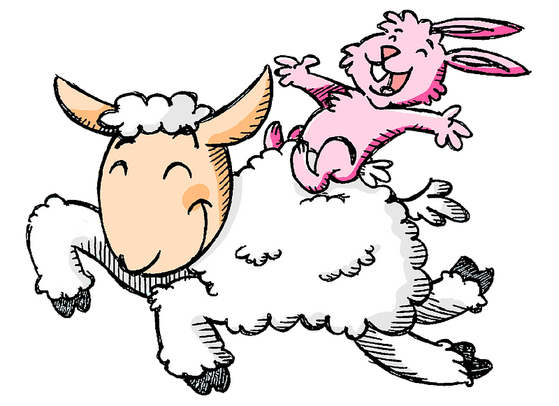 Cartoon bunny and lamb