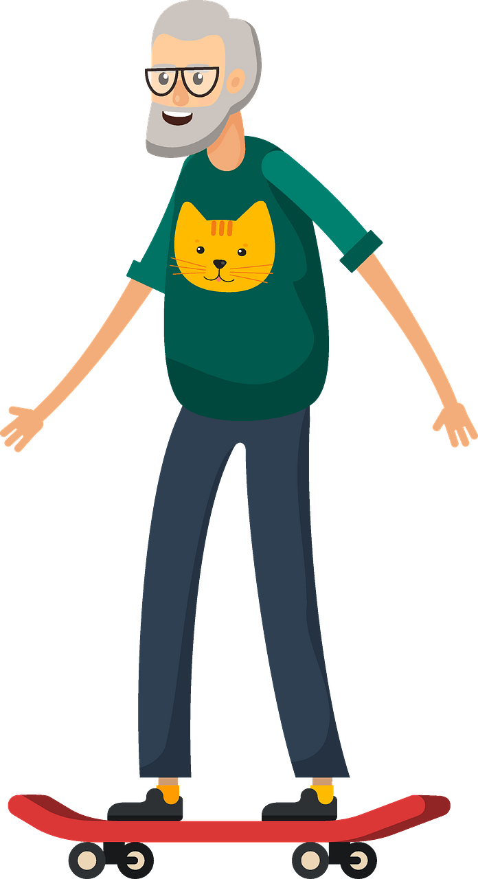 Elderly man on skateboard