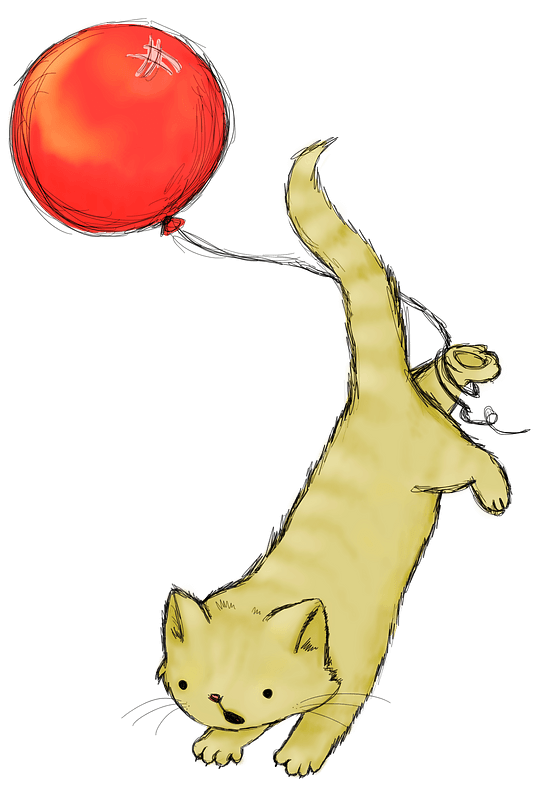 Cat with red balloon