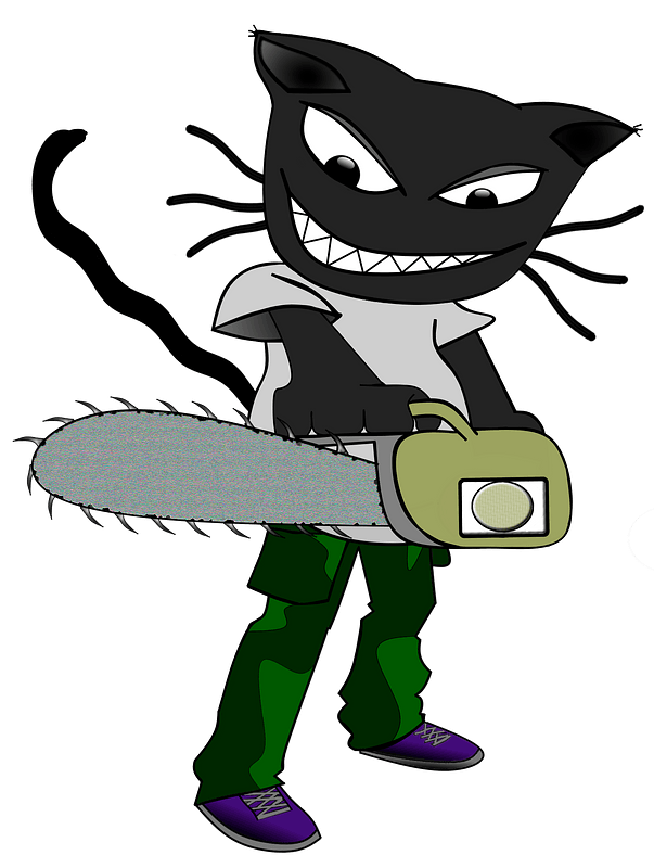 Cartoon cat with a chainsaw