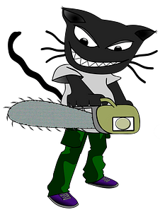 Cartoon cat with a chainsaw