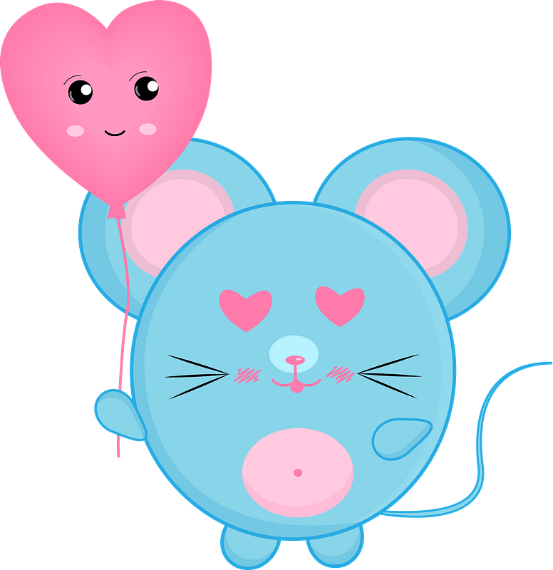 Cartoon mouse with heart balloon