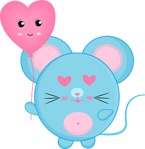 Cartoon mouse with heart balloon