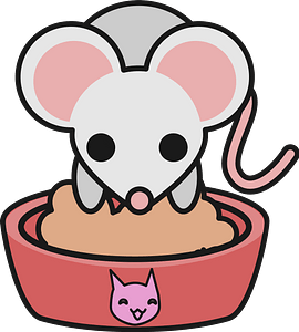 Mouse eating from cat bowl