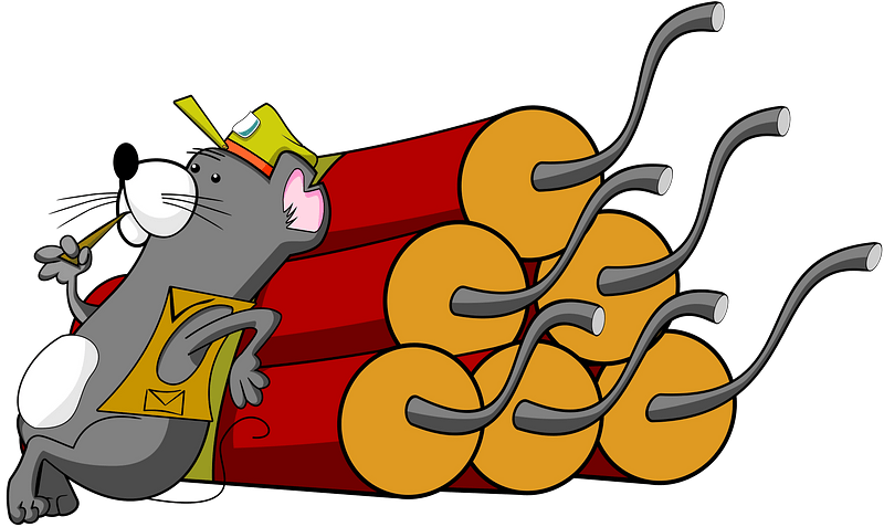 Cartoon mouse with dynamite