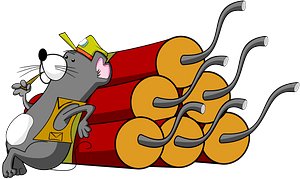 Cartoon mouse with dynamite