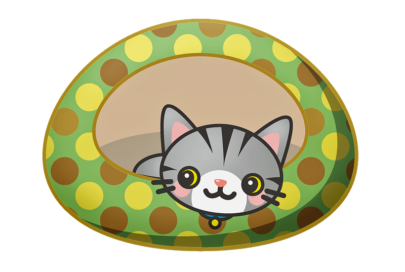 Cartoon cat in pet house