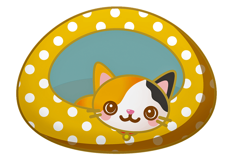 Cartoon cat in pet house