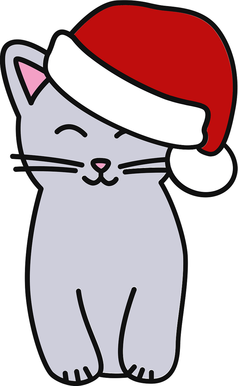 Cartoon cat in Santa hat