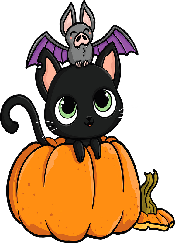 Halloween cat and bat