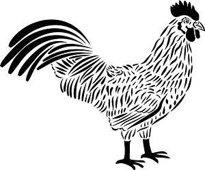 Rooster - black and white line art