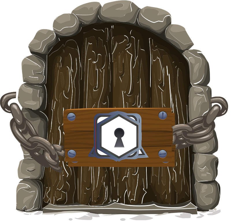 Brown wooden castle locked door