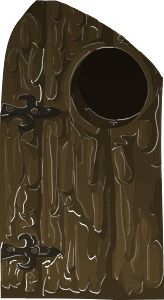 Brown wooden log castle door