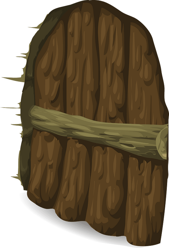 Brown wooden log castle door left