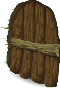 Brown wooden log castle door left