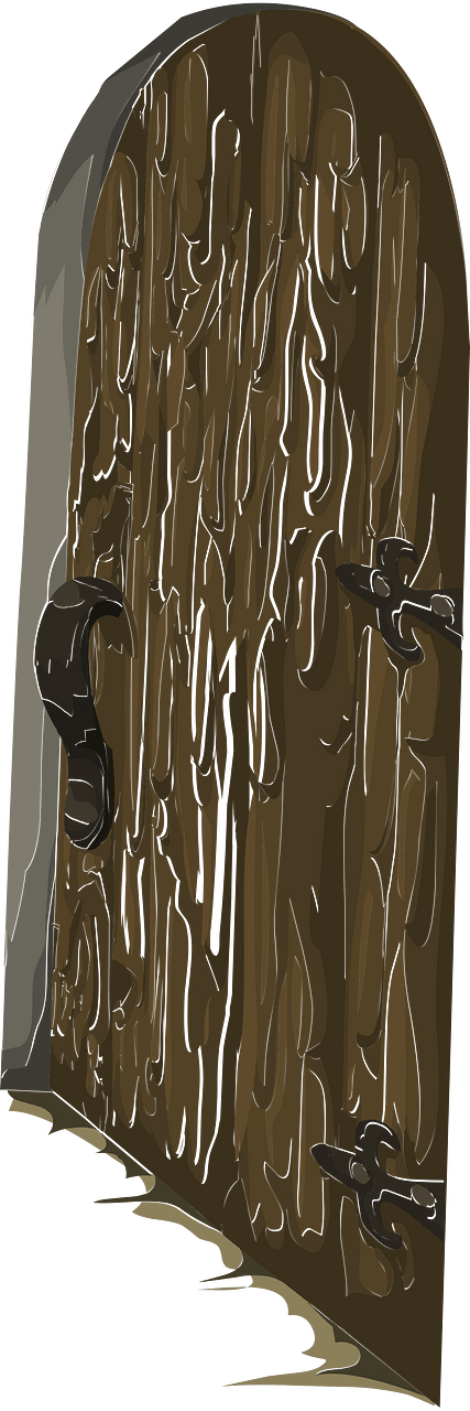 Brown wooden log castle door left