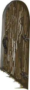 Brown wooden log castle door left