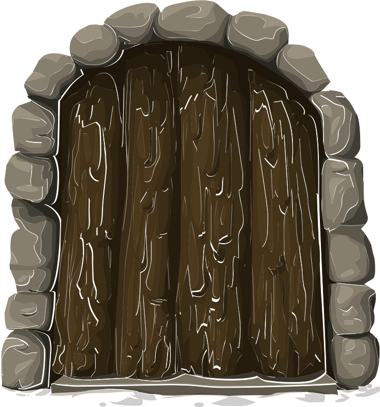 Brown wooden log castle door